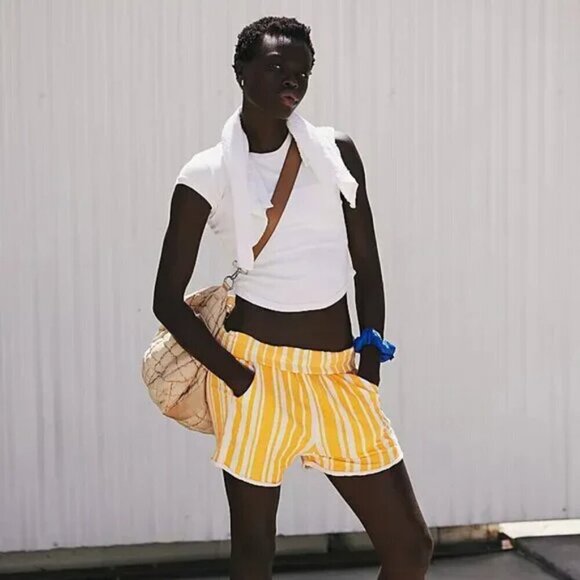 NWT Free People Movement All Star Baggy Orange Striped Shorts - Picture 4 of 5